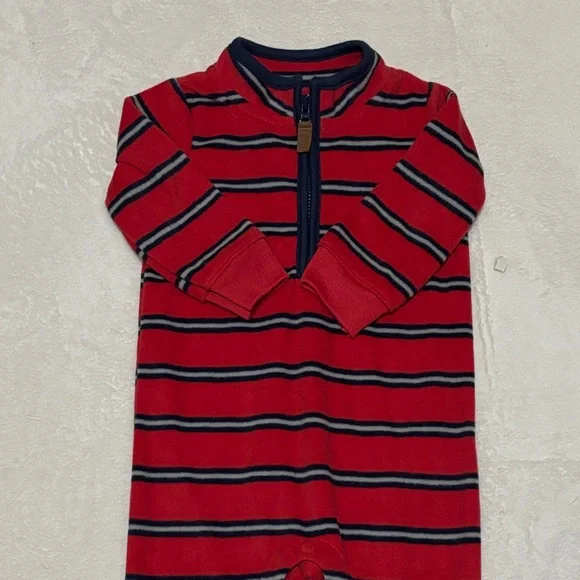(2 for $10) carters Red Striped Zip-Front Baby One-Piece - Picture 3 of 7